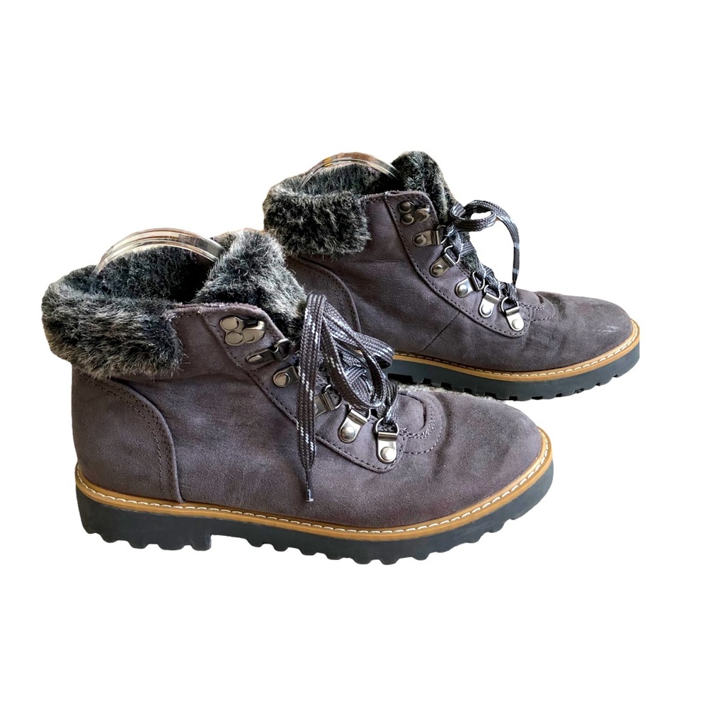 a.n.a Nelson Brown/Grey Faux Fur Lace Up Ankle Boots Size 6.5